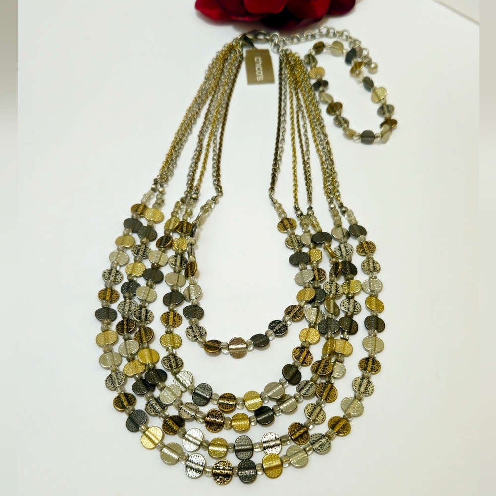 Chicos Asha Multitone Statement Necklace & Stretc… - image 3